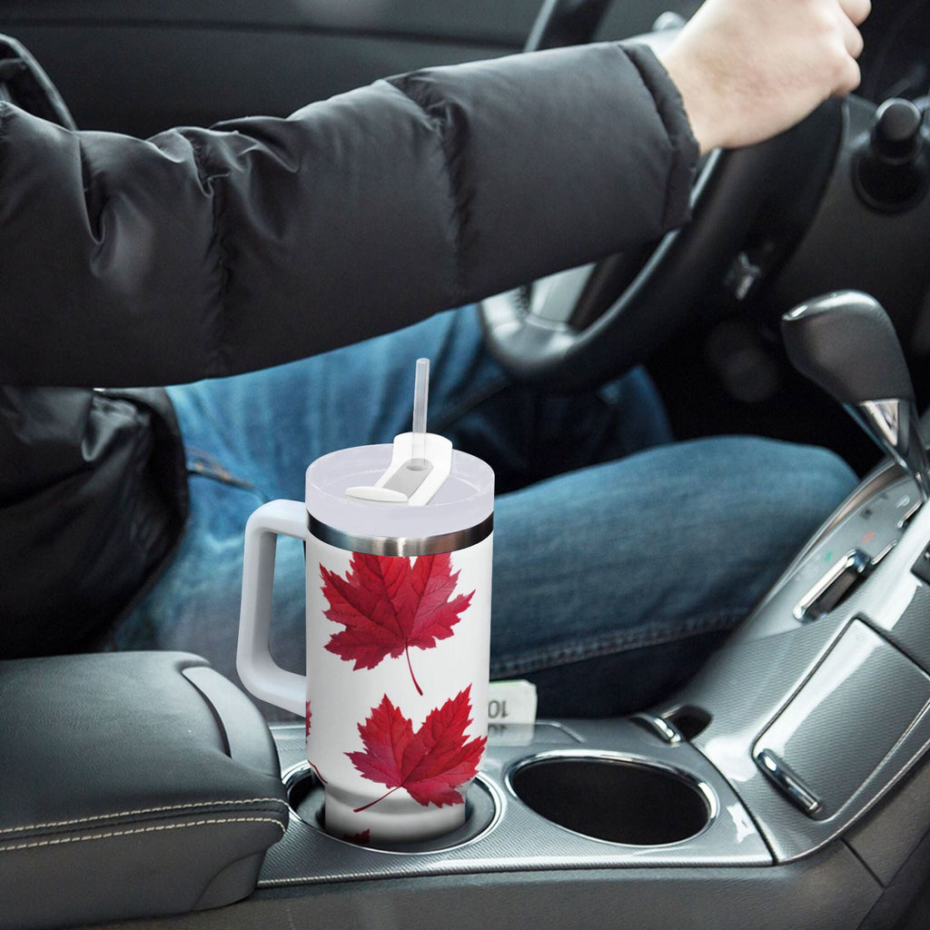 30 oz Insulated Stainless Steel Tumbler Double Wall Stainless Steel Tumbler with 2-Way Drinking Red Maple Leaves C493T