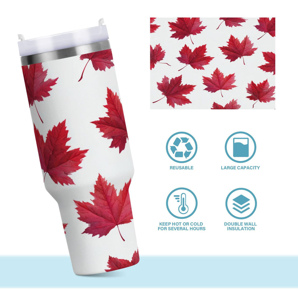 30 oz Insulated Stainless Steel Tumbler Double Wall Stainless Steel Tumbler with 2-Way Drinking Red Maple Leaves C493T