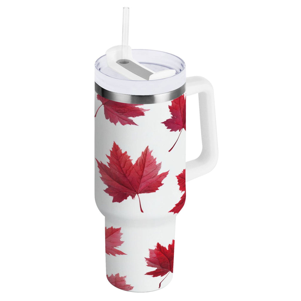 30 oz Insulated Stainless Steel Tumbler Double Wall Stainless Steel Tumbler with 2-Way Drinking Red Maple Leaves C493T