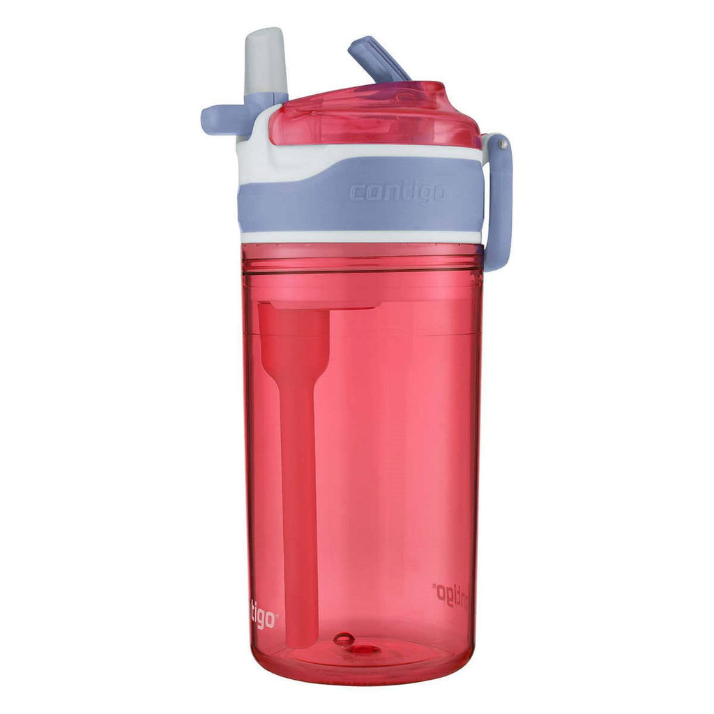 Contigo Kids 2-in-1 Snack Hero Tumbler Featuring 4oz Snack Holder Stacked on Top of 13oz Water Bottle - BPA Free, Durable Tritan w/Flexible Carry Handle &amp; Spill-Proof Valve, Purple &amp; Pink – 2 Pack C040K