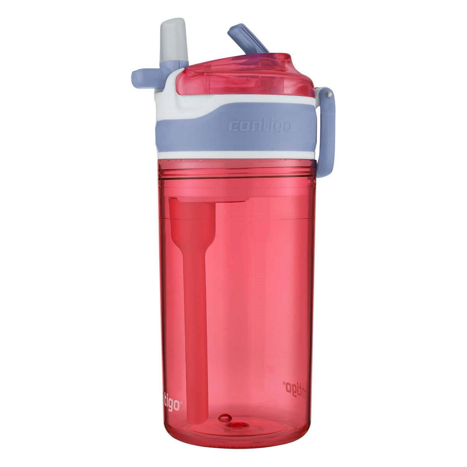 Contigo Kids 2-in-1 Snack Hero Tumbler Featuring 4oz Snack Holder Stacked on Top of 13oz Water Bottle - BPA Free, Durable Tritan w/Flexible Carry Handle &amp; Spill-Proof Valve, Purple &amp; Pink – 2 Pack C040K