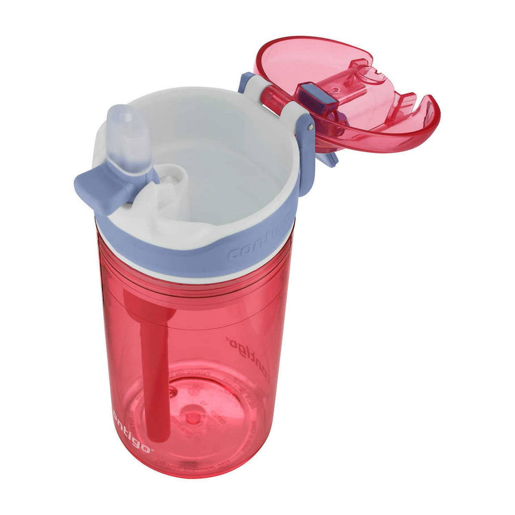 Contigo Kids 2-in-1 Snack Hero Tumbler Featuring 4oz Snack Holder Stacked on Top of 13oz Water Bottle - BPA Free, Durable Tritan w/Flexible Carry Handle &amp; Spill-Proof Valve, Purple &amp; Pink – 2 Pack C040K