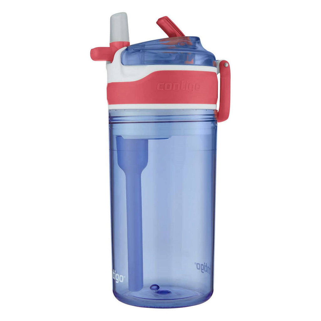 Contigo Kids 2-in-1 Snack Hero Tumbler Featuring 4oz Snack Holder Stacked on Top of 13oz Water Bottle - BPA Free, Durable Tritan w/Flexible Carry Handle &amp; Spill-Proof Valve, Purple &amp; Pink – 2 Pack C040K