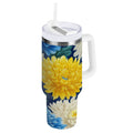 30 oz Insulated Stainless Steel Tumbler Double Wall Stainless Steel Tumbler with 2-Way Drinking Yellow and White Chrysanthemum C469D