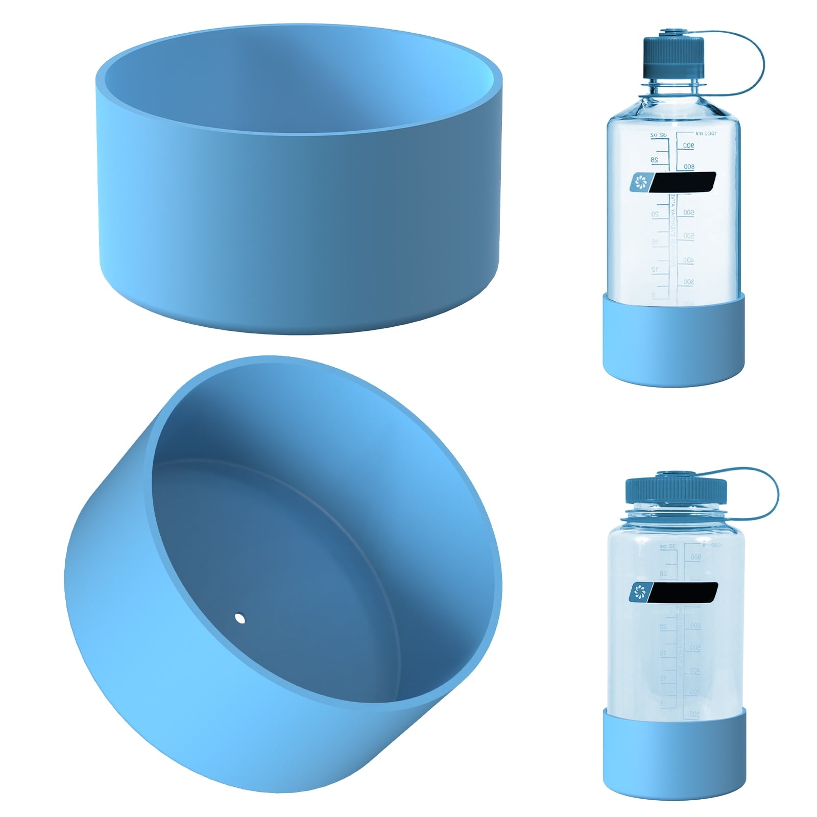 Linkidea 2 Pack Water Bottle Boot Compatible with Nalgene Sustain Wide Mouth 32oz/48oz, Narrow Mouth 32oz, Silicone Anti-Slip Bottle Bottom Bumper Protector (Blue) C209U
