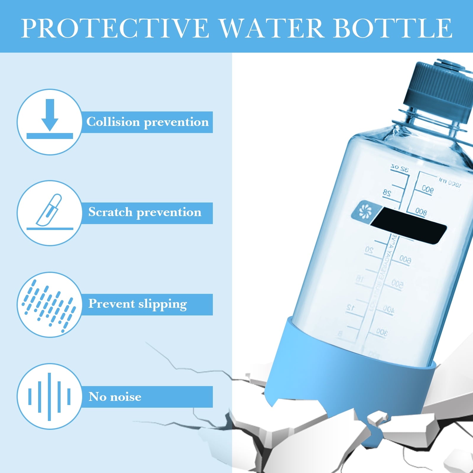 Linkidea 2 Pack Water Bottle Boot Compatible with Nalgene Sustain Wide Mouth 32oz/48oz, Narrow Mouth 32oz, Silicone Anti-Slip Bottle Bottom Bumper Protector (Blue) C209U