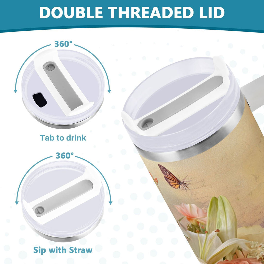 30 oz Insulated Stainless Steel Tumbler Double Wall Stainless Steel Tumbler with 2-Way Drinking Beautiful Floral Bouquet C477B