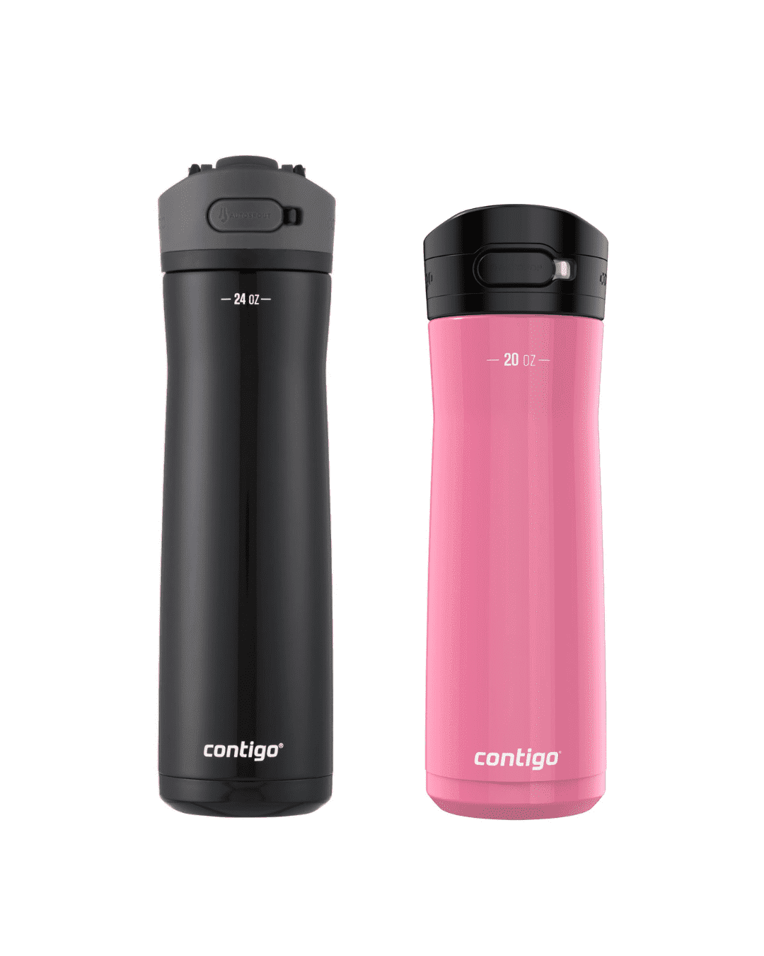 Contigo Jackson Chill  Bundle 2 Water Bottles Black 24oz and Pink  20oz with Autopop Lid C077M