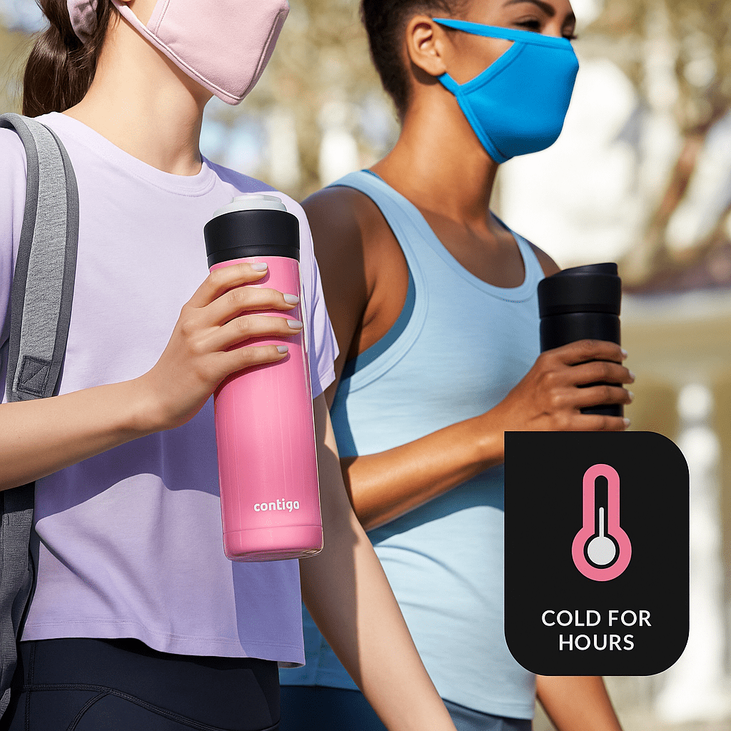 Contigo Jackson Chill  Bundle 2 Water Bottles Black 24oz and Pink  20oz with Autopop Lid C077M