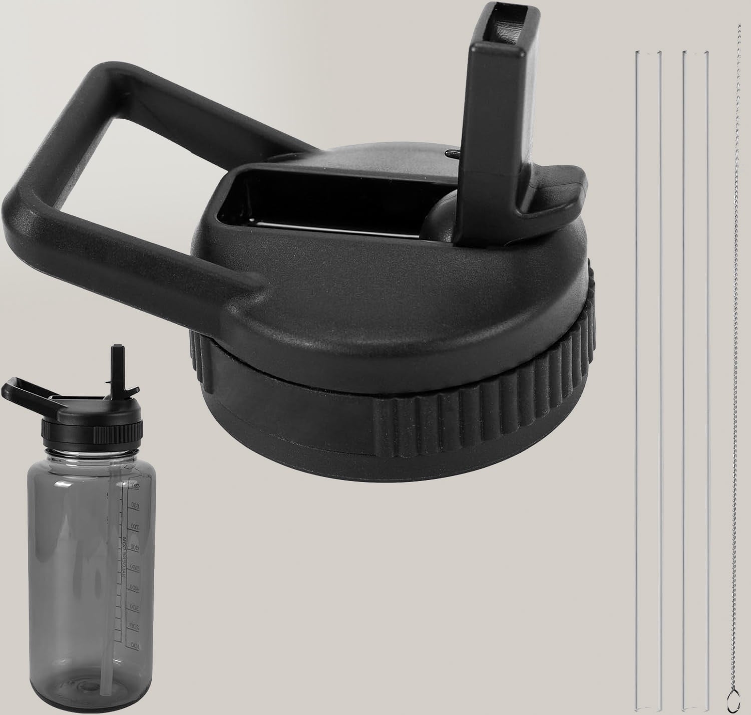 Straw Lid Compatible with Nalgene Water Bottles, BPA-Free Straws Lid with Handle for Nalgene Wide Mouth, Replacement Bottle Cap Accessories with Straws and Straw Brush C223S