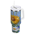 40 oz Insulated Stainless Steel Tumbler Double Wall Stainless Steel Tumbler with 2-Way Drinking Sunflowers and Daisies C464V