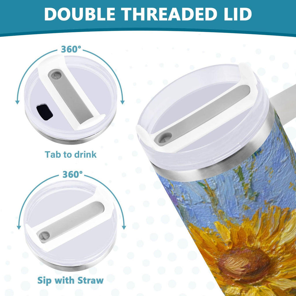 40 oz Insulated Stainless Steel Tumbler Double Wall Stainless Steel Tumbler with 2-Way Drinking Sunflowers and Daisies C464V