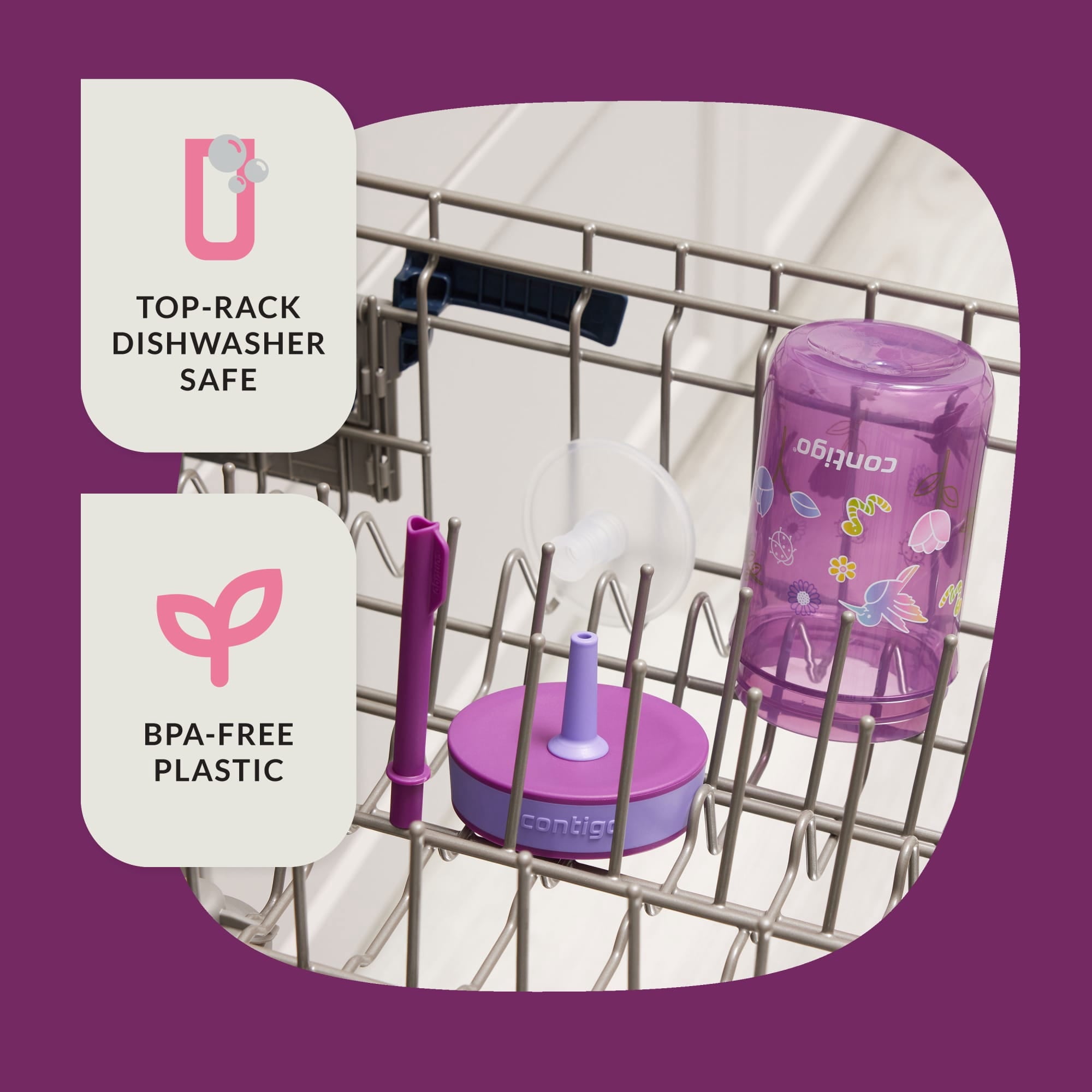 Contigo Kids Leighton Spill-Proof Tumbler with Straw, Ages 3+, Pink and Purple, 14 oz, 2 Pack C109E