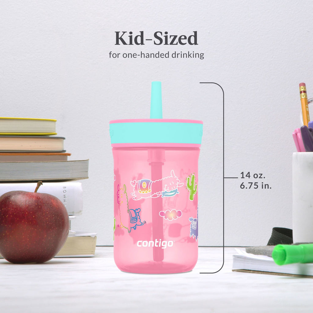 Contigo Kids Leighton Spill-Proof Tumbler with Straw, Ages 3+, Pink and Purple, 14 oz, 2 Pack C109E