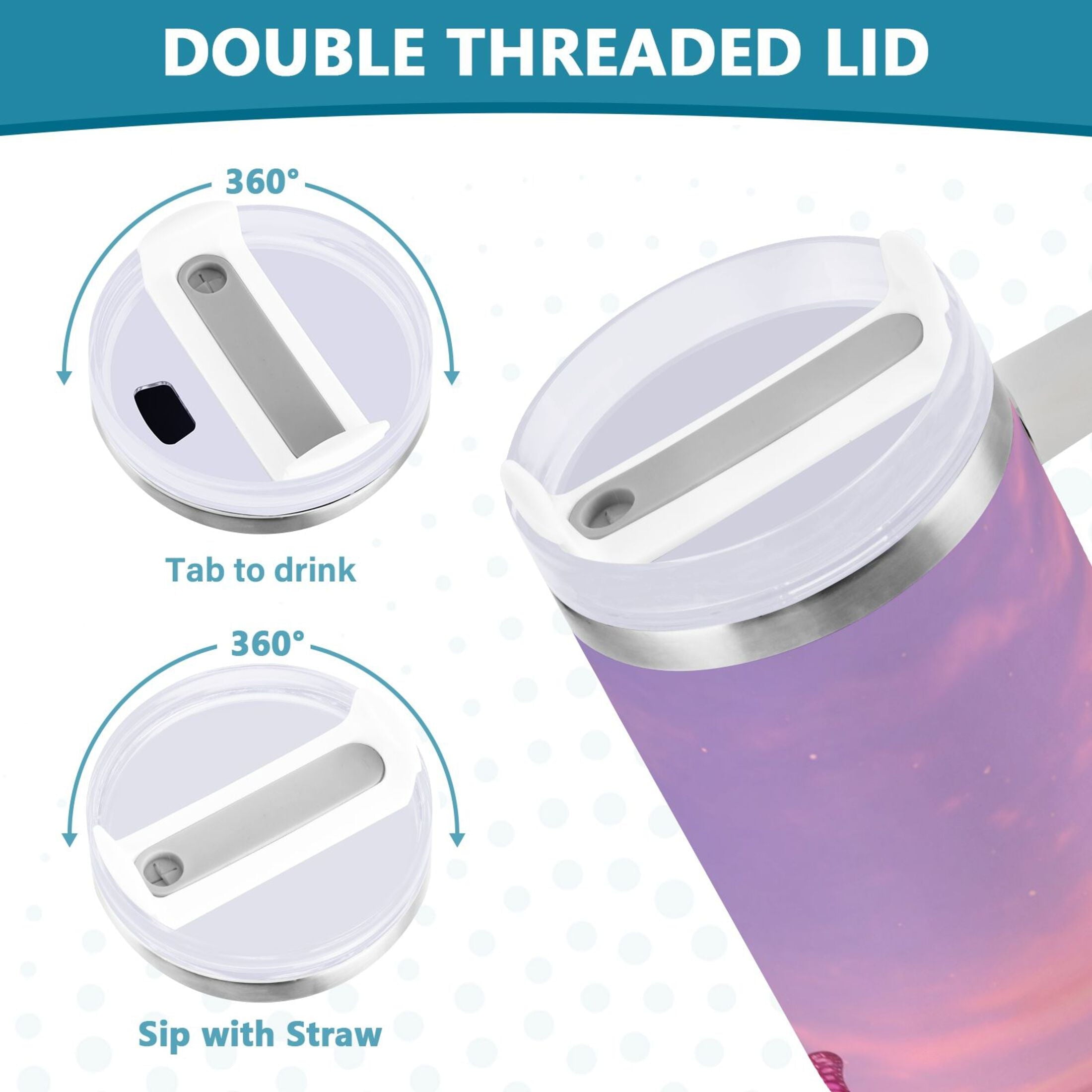 30 oz Insulated Stainless Steel Tumbler Double Wall Stainless Steel Tumbler with 2-Way Drinking Pink Butterflies Flying C492M
