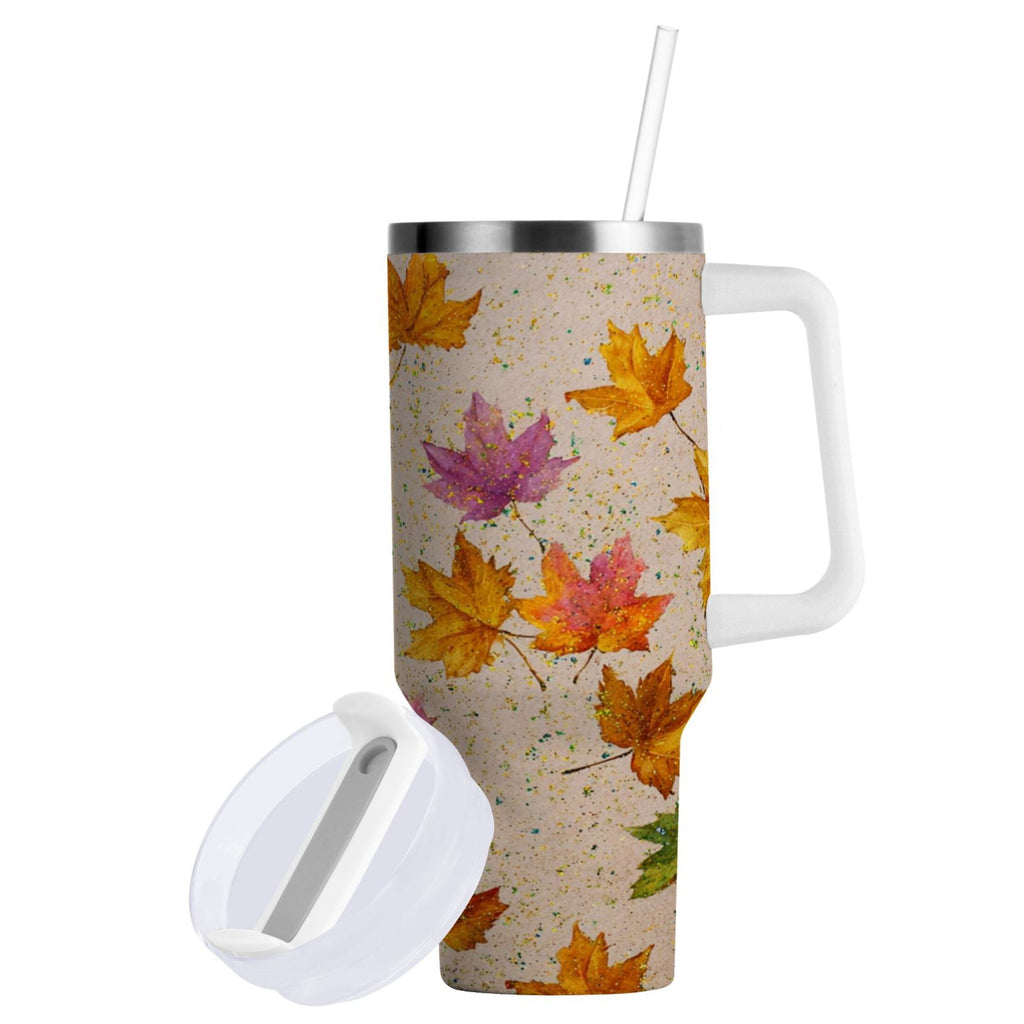 40 oz Insulated Stainless Steel Tumbler Double Wall Stainless Steel Tumbler with 2-Way Drinking Colored Autumn Leaves C452W