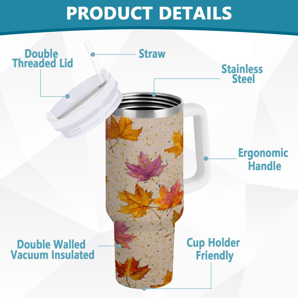 40 oz Insulated Stainless Steel Tumbler Double Wall Stainless Steel Tumbler with 2-Way Drinking Colored Autumn Leaves C452W