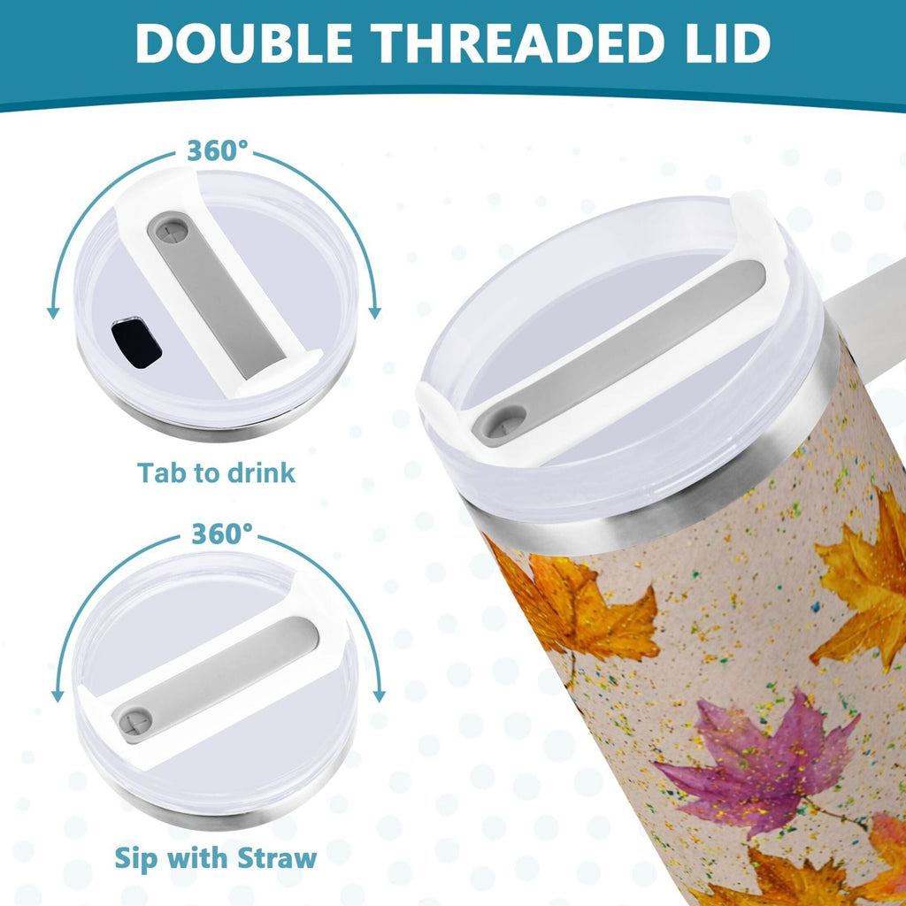 40 oz Insulated Stainless Steel Tumbler Double Wall Stainless Steel Tumbler with 2-Way Drinking Colored Autumn Leaves C452W