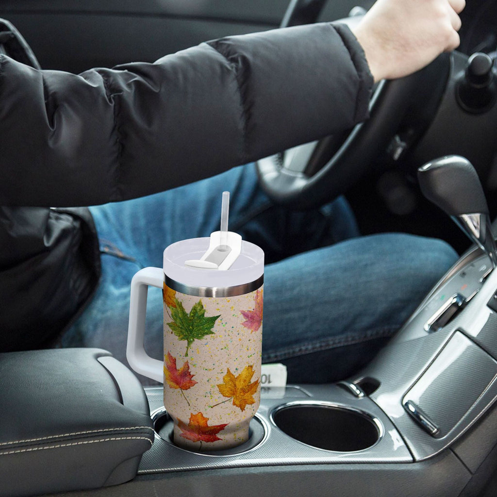 40 oz Insulated Stainless Steel Tumbler Double Wall Stainless Steel Tumbler with 2-Way Drinking Colored Autumn Leaves C452W