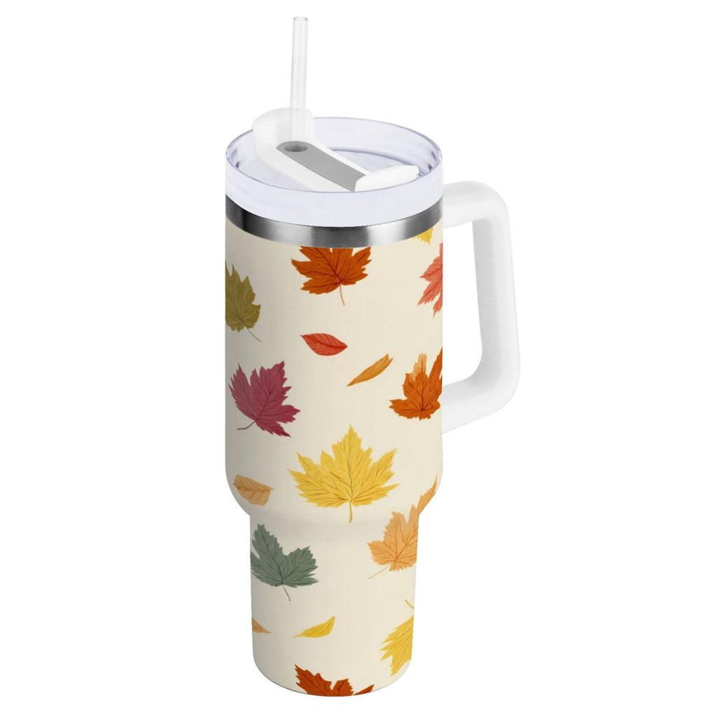 40 oz Insulated Stainless Steel Tumbler Double Wall Stainless Steel Tumbler with 2-Way Drinking Colorful Autumn Leaves Pattern C489D
