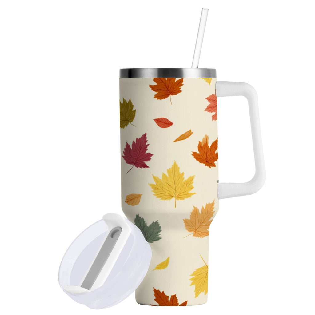 40 oz Insulated Stainless Steel Tumbler Double Wall Stainless Steel Tumbler with 2-Way Drinking Colorful Autumn Leaves Pattern C489D