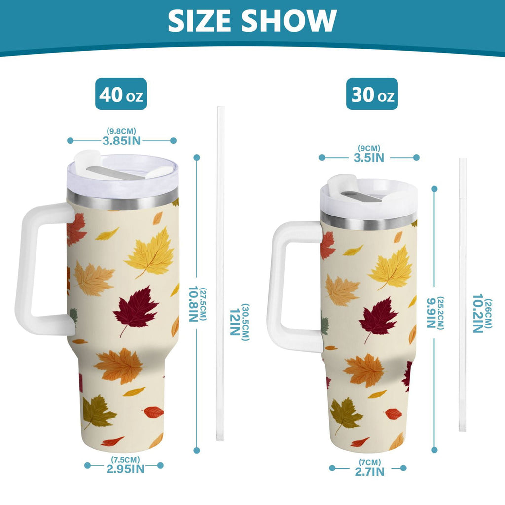 40 oz Insulated Stainless Steel Tumbler Double Wall Stainless Steel Tumbler with 2-Way Drinking Colorful Autumn Leaves Pattern C489D