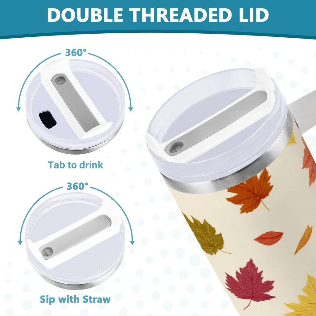 40 oz Insulated Stainless Steel Tumbler Double Wall Stainless Steel Tumbler with 2-Way Drinking Colorful Autumn Leaves Pattern C489D