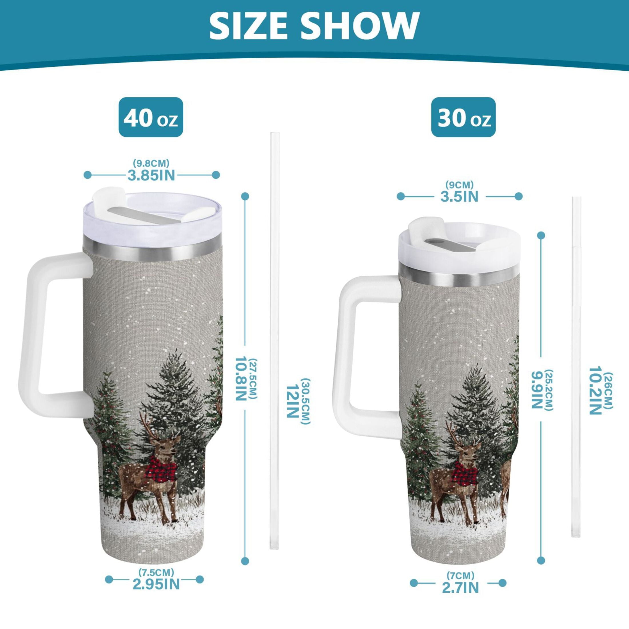 30 oz Insulated Stainless Steel Tumbler Double Wall Stainless Steel Tumbler with 2-Way Drinking Christmas Deer and Snowmen C619D