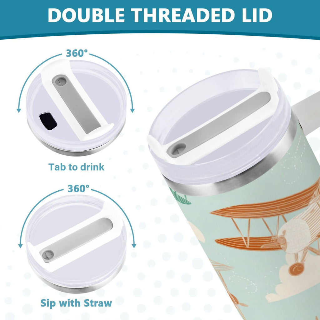 40 oz Insulated Stainless Steel Tumbler Double Wall Stainless Steel Tumbler with 2-Way Drinking Cute Airplanes C647Q