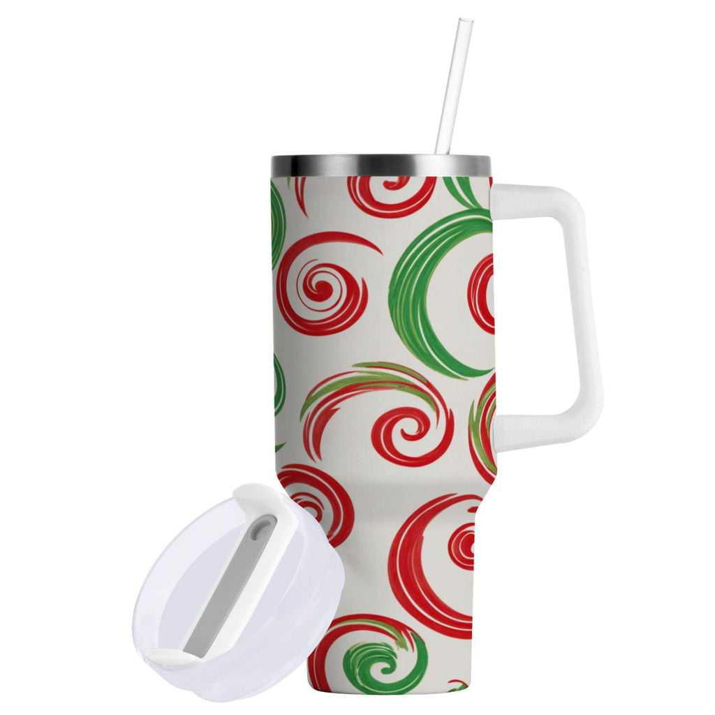 40 oz Insulated Stainless Steel Tumbler Double Wall Stainless Steel Tumbler with 2-Way Drinking Red and Green Swirls C539F