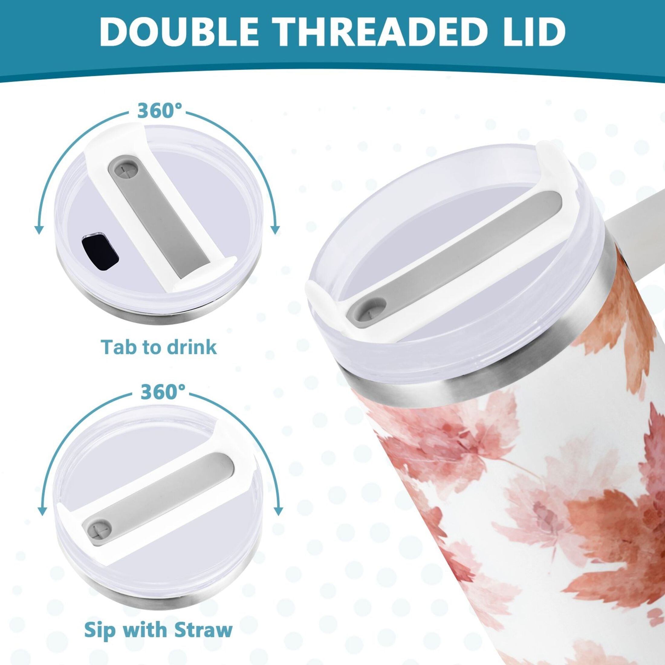 30 oz Insulated Stainless Steel Tumbler Double Wall Stainless Steel Tumbler with 2-Way Drinking Watercolor Pink Maple Leaves C624J