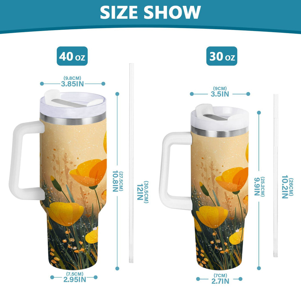30 oz Insulated Stainless Steel Tumbler Double Wall Stainless Steel Tumbler with 2-Way Drinking Yellow Flowers on The Grass C594A