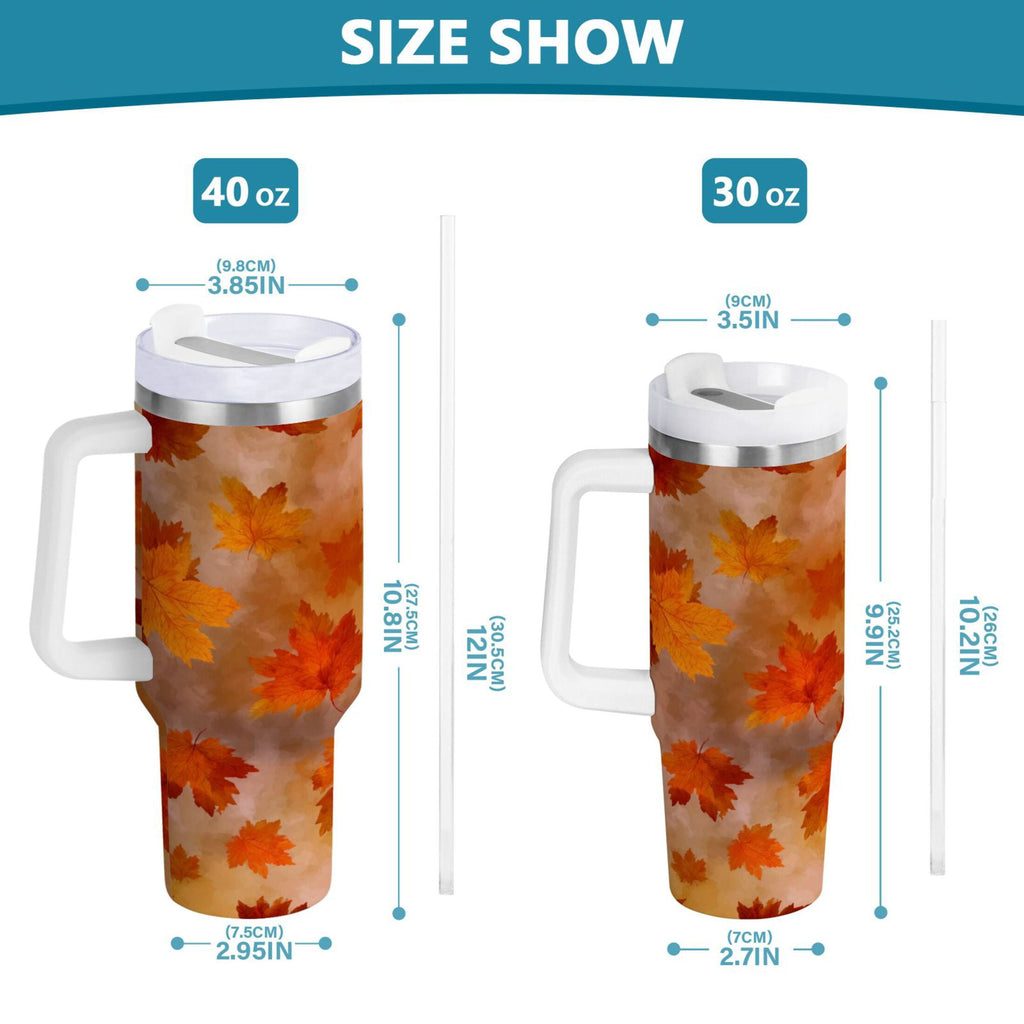 40 oz Insulated Stainless Steel Tumbler Double Wall Stainless Steel Tumbler with 2-Way Drinking Orange and Brown Autumn Leaves C481U
