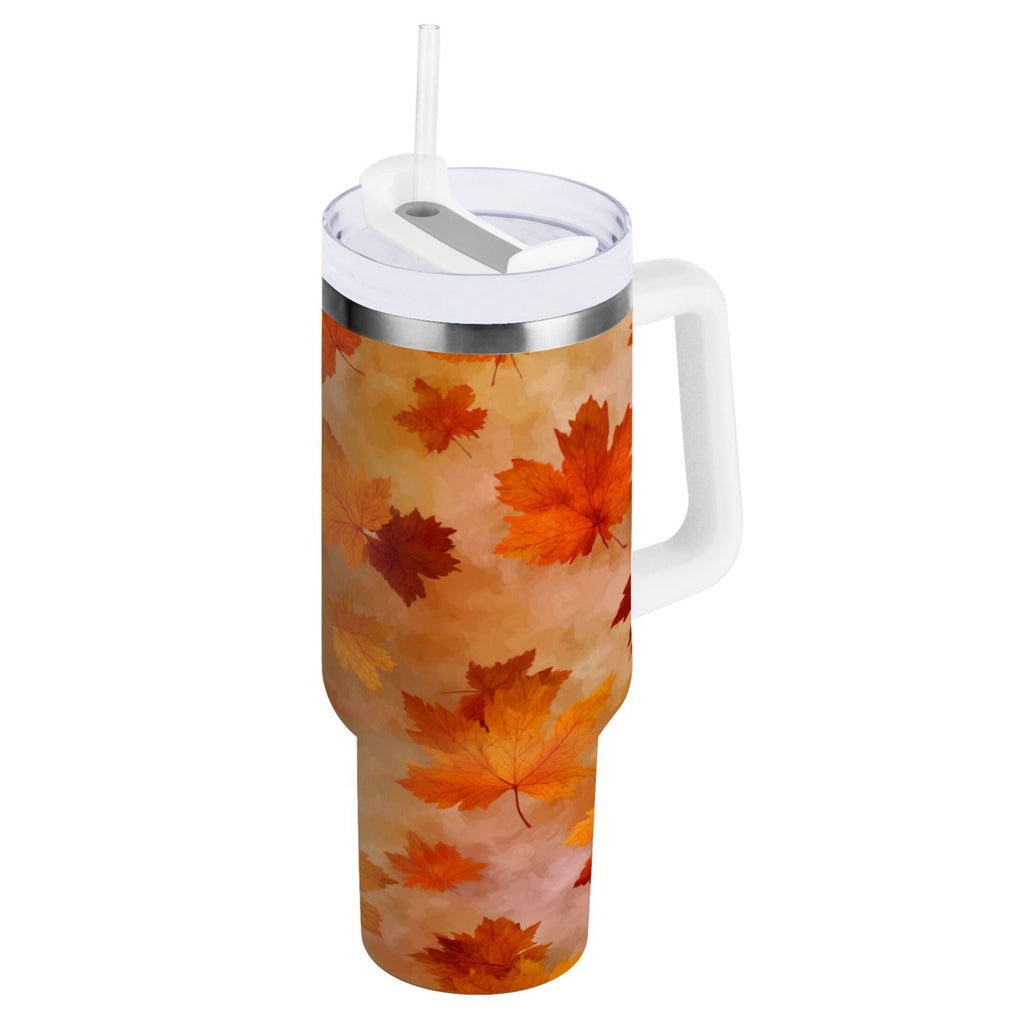 40 oz Insulated Stainless Steel Tumbler Double Wall Stainless Steel Tumbler with 2-Way Drinking Orange and Brown Autumn Leaves C481U