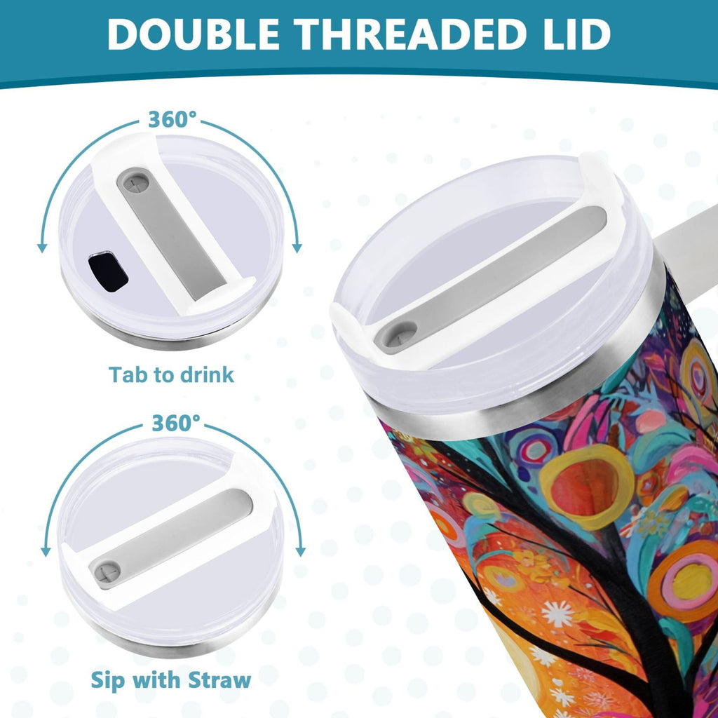 30 oz Insulated Stainless Steel Tumbler Double Wall Stainless Steel Tumbler with 2-Way Drinking Beautiful Abstract Tree Painting C654U