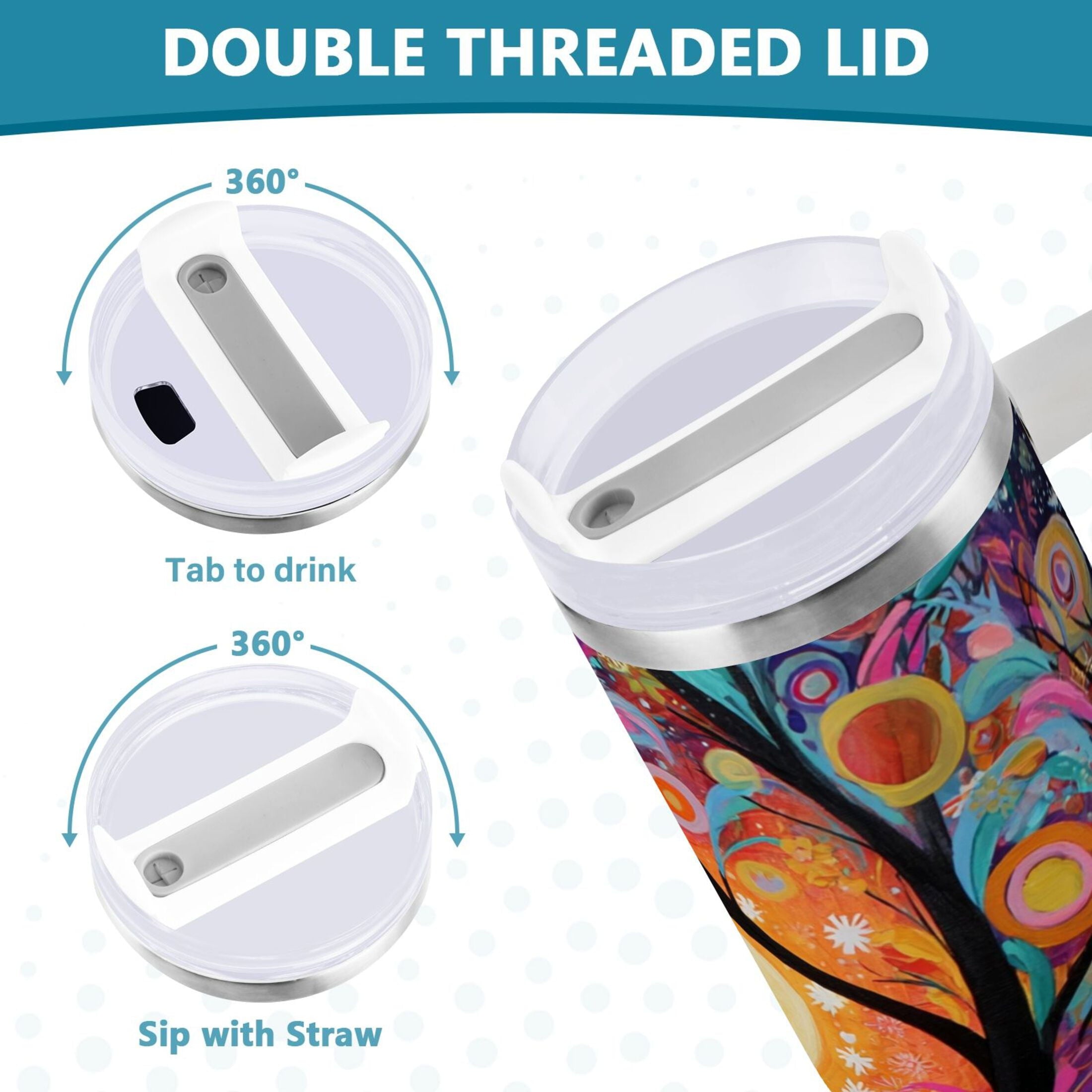 30 oz Insulated Stainless Steel Tumbler Double Wall Stainless Steel Tumbler with 2-Way Drinking Beautiful Abstract Tree Painting C654U