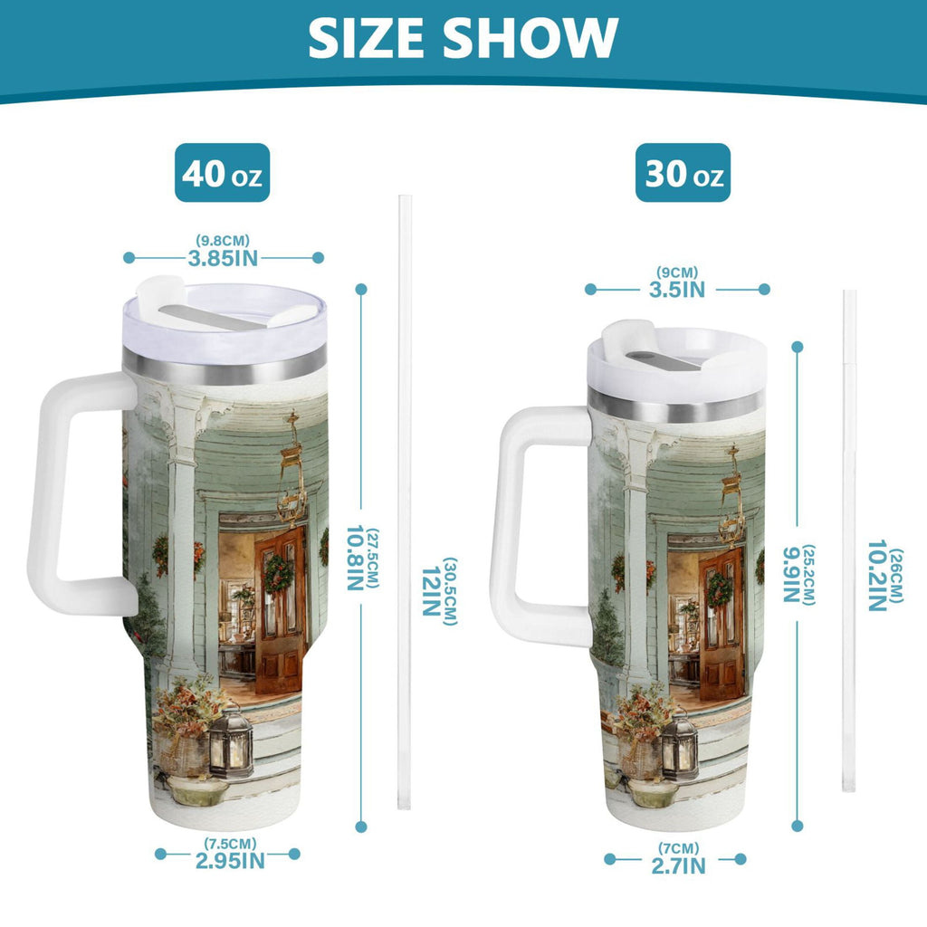 30 oz Insulated Stainless Steel Tumbler Double Wall Stainless Steel Tumbler with 2-Way Drinking Charming Christmas Doorway C670K