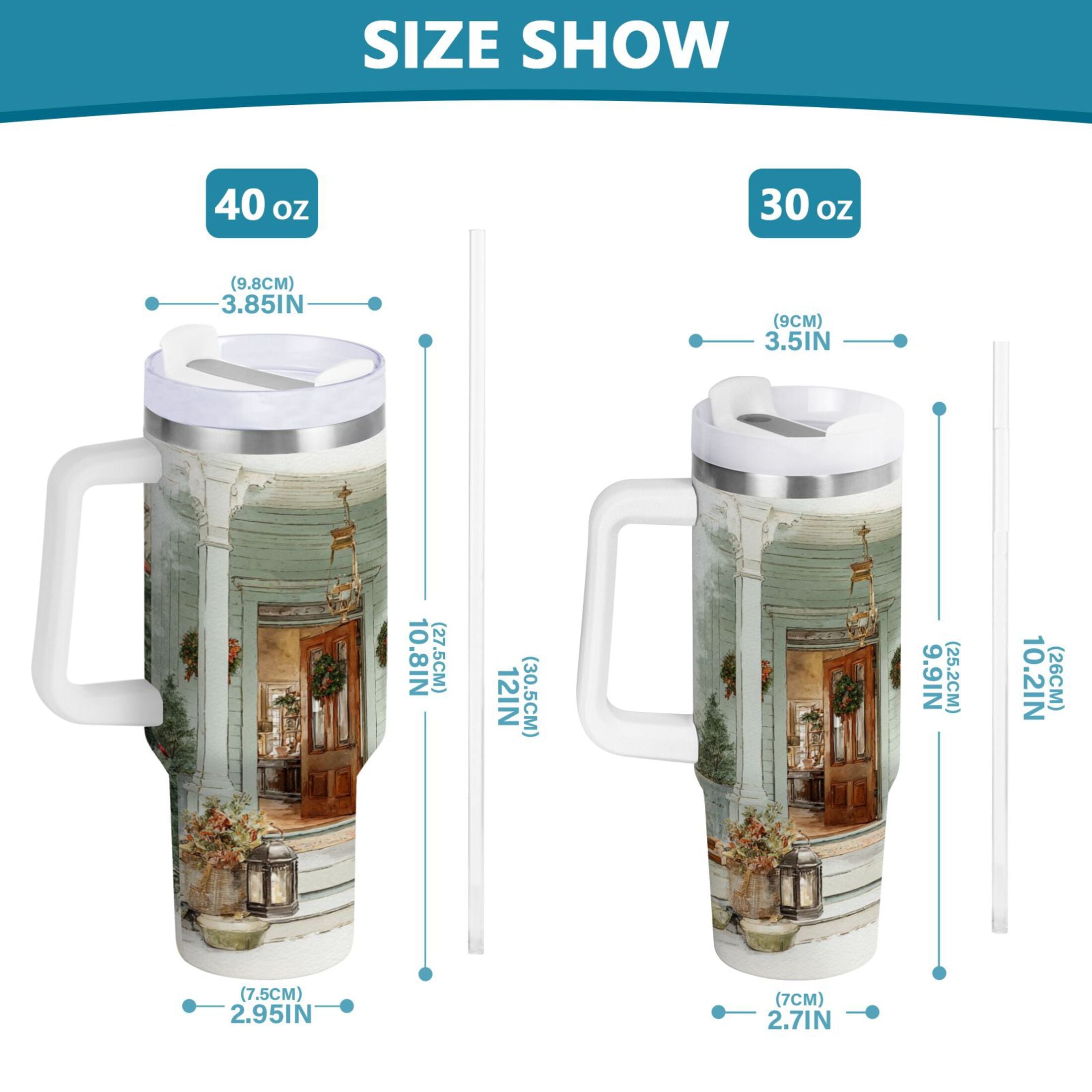 30 oz Insulated Stainless Steel Tumbler Double Wall Stainless Steel Tumbler with 2-Way Drinking Charming Christmas Doorway C670K