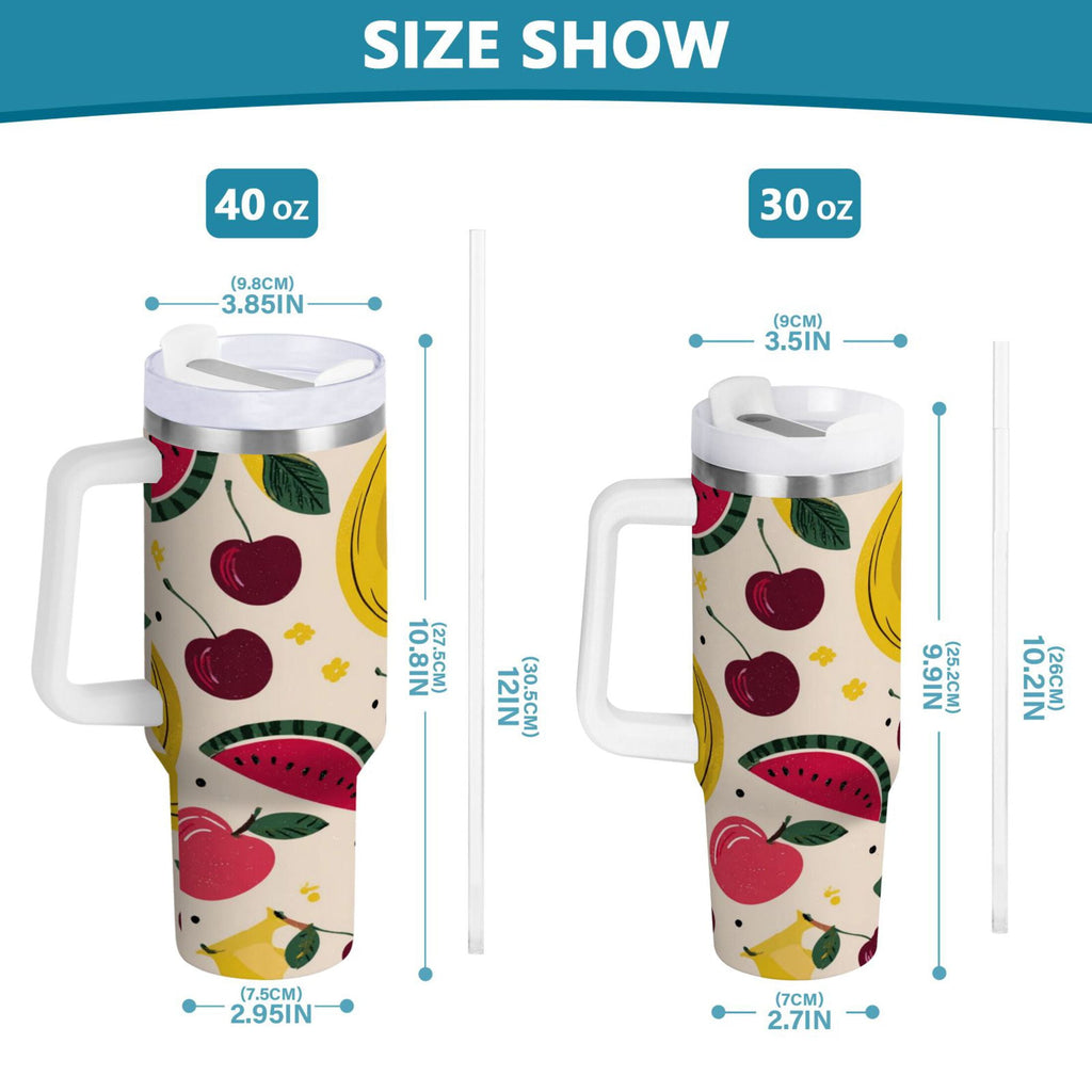 30 oz Insulated Stainless Steel Tumbler Double Wall Stainless Steel Tumbler with 2-Way Drinking Watermelon and Cherries C579K