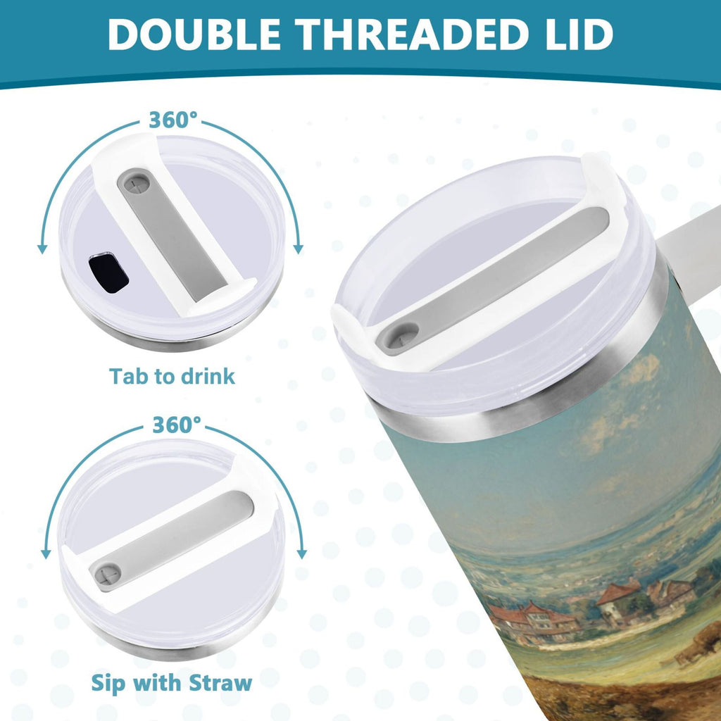 30 oz Insulated Stainless Steel Tumbler Double Wall Stainless Steel Tumbler with 2-Way Drinking Buffalo Herd Oil Painting C660C