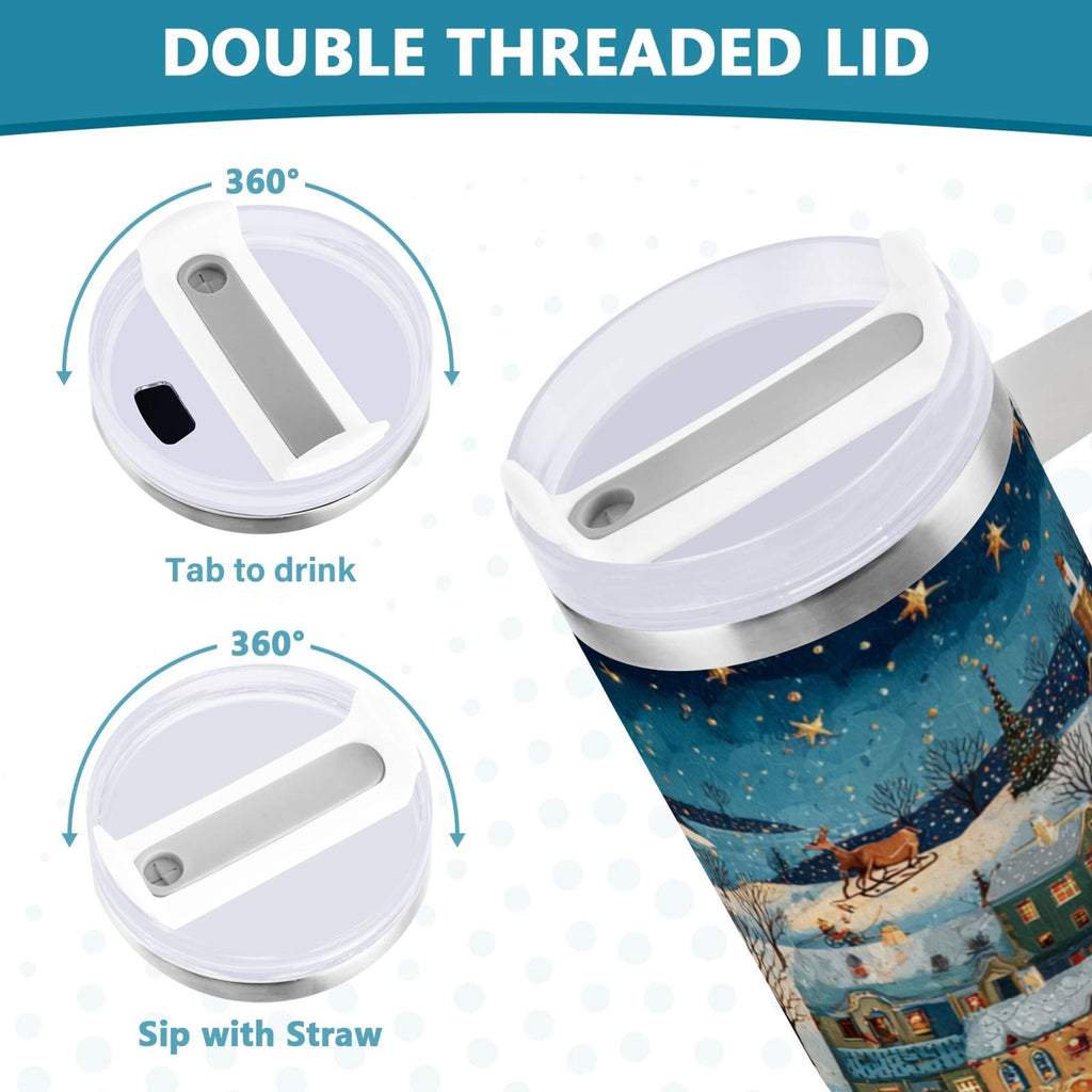 30 oz Insulated Stainless Steel Tumbler Double Wall Stainless Steel Tumbler with 2-Way Drinking Whimsical Christmas Scene C545C