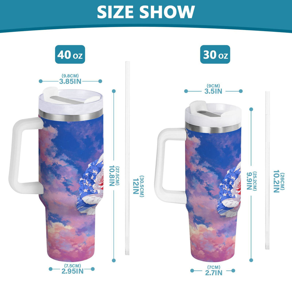 30 oz Insulated Stainless Steel Tumbler Double Wall Stainless Steel Tumbler with 2-Way Drinking Rose with Flag Pattern C547E