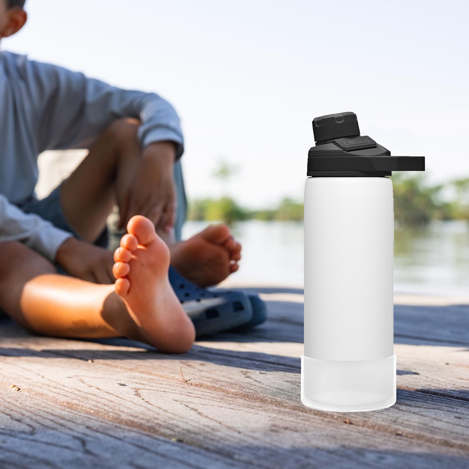 Linkidea 2 Pack Water Bottle Boot Compatible with CamelBak Eddy+20oz/25oz, Chute Mag 20oz/25oz, Carry Cap, Silicone Anti-Slip Bottle Bottom Bumper Protector (Clear White) C389H