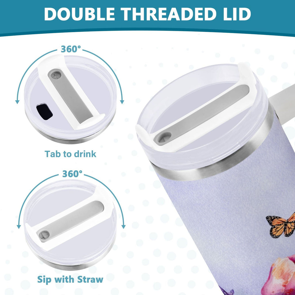 30 oz Insulated Stainless Steel Tumbler Double Wall Stainless Steel Tumbler with 2-Way Drinking Watercolor Tulips and Lavender C487U
