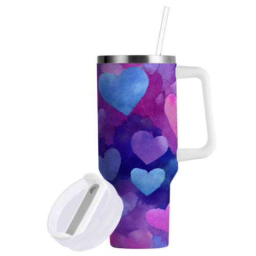 30 oz Insulated Stainless Steel Tumbler Double Wall Stainless Steel Tumbler with 2-Way Drinking Indigo and Violet Hearts C479P