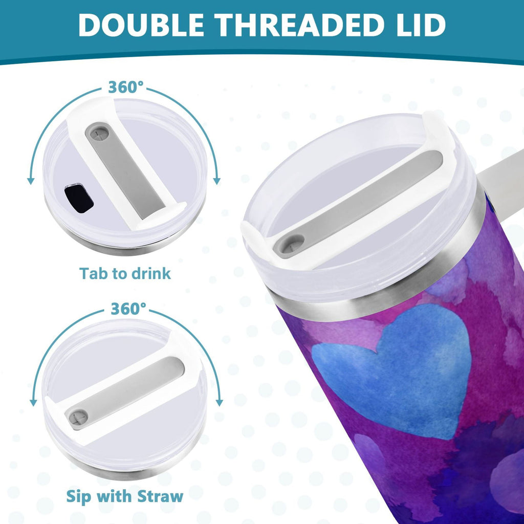 30 oz Insulated Stainless Steel Tumbler Double Wall Stainless Steel Tumbler with 2-Way Drinking Indigo and Violet Hearts C479P