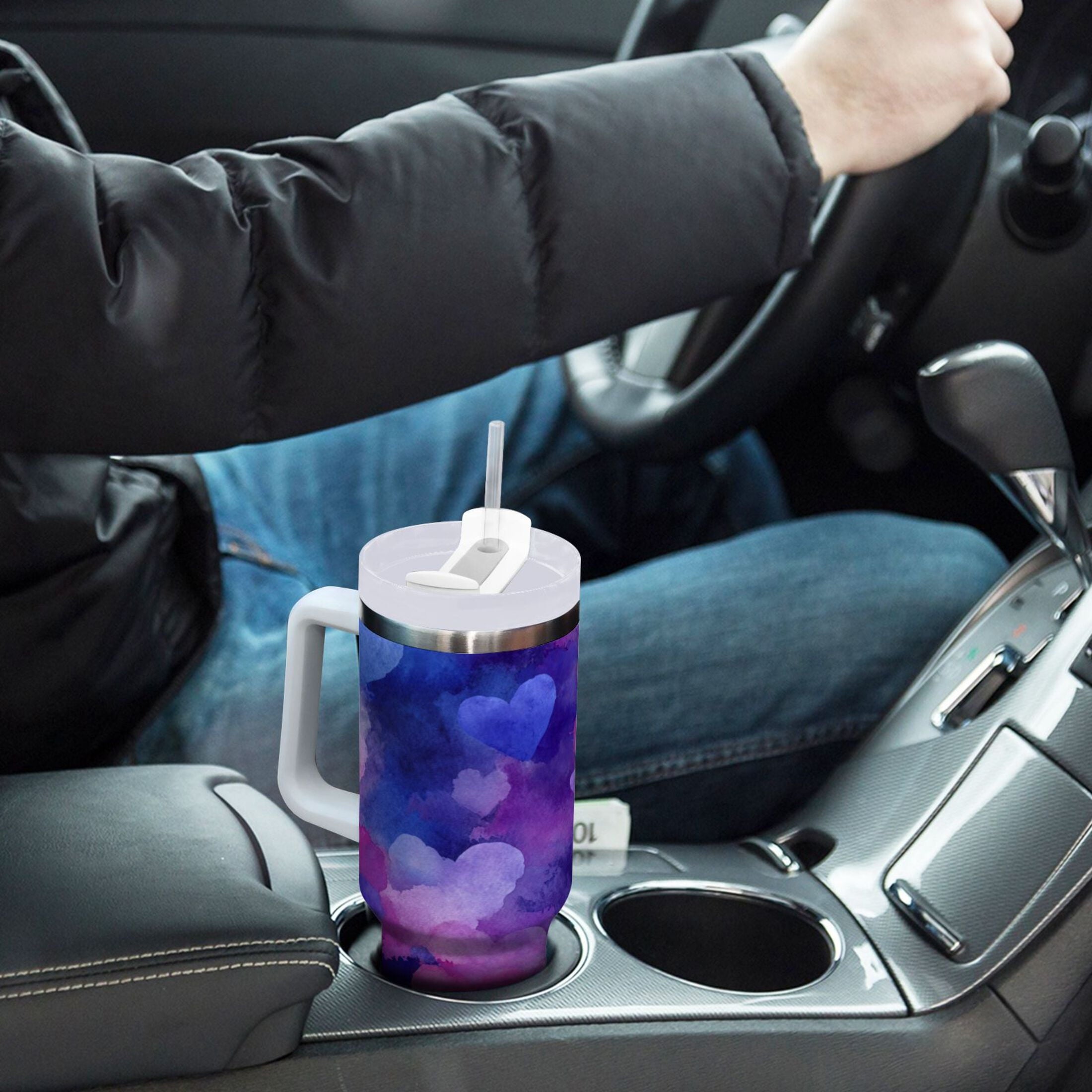 30 oz Insulated Stainless Steel Tumbler Double Wall Stainless Steel Tumbler with 2-Way Drinking Indigo and Violet Hearts C479P
