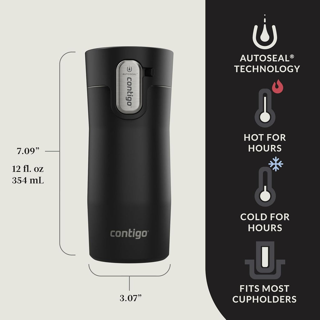 Contigo AUTOSEAL West Loop Vacuum-Insulated Stainless Steel Travel Mug with Easy-Clean Lid, 12oz, Matte Black C102Q