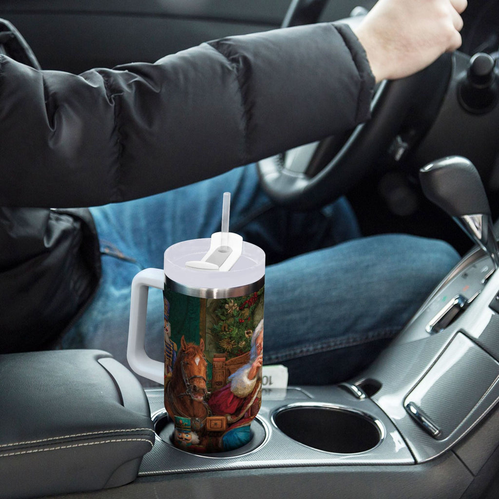 40 oz Insulated Stainless Steel Tumbler Double Wall Stainless Steel Tumbler with 2-Way Drinking Santa Eating Cookies C548Z