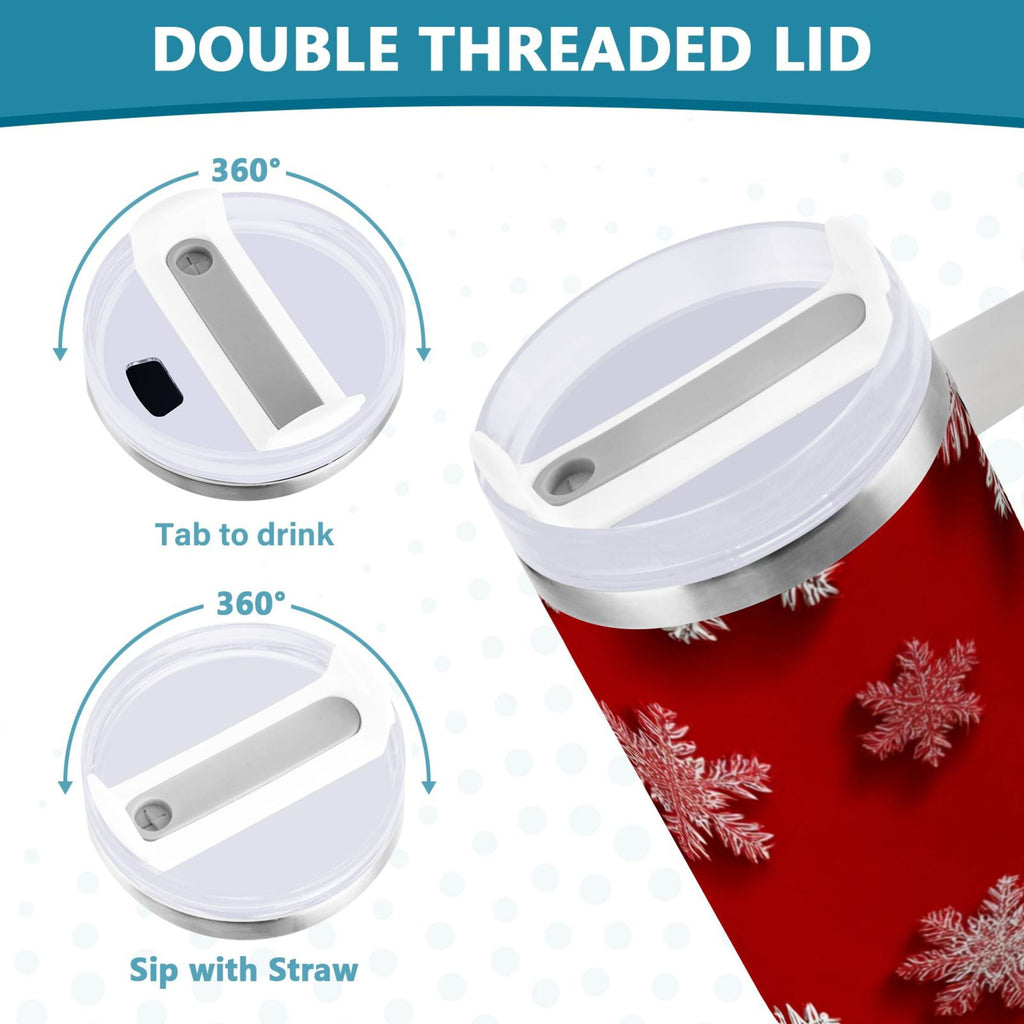 30 oz Insulated Stainless Steel Tumbler Double Wall Stainless Steel Tumbler with 2-Way Drinking Red and White Snowflakes C554D